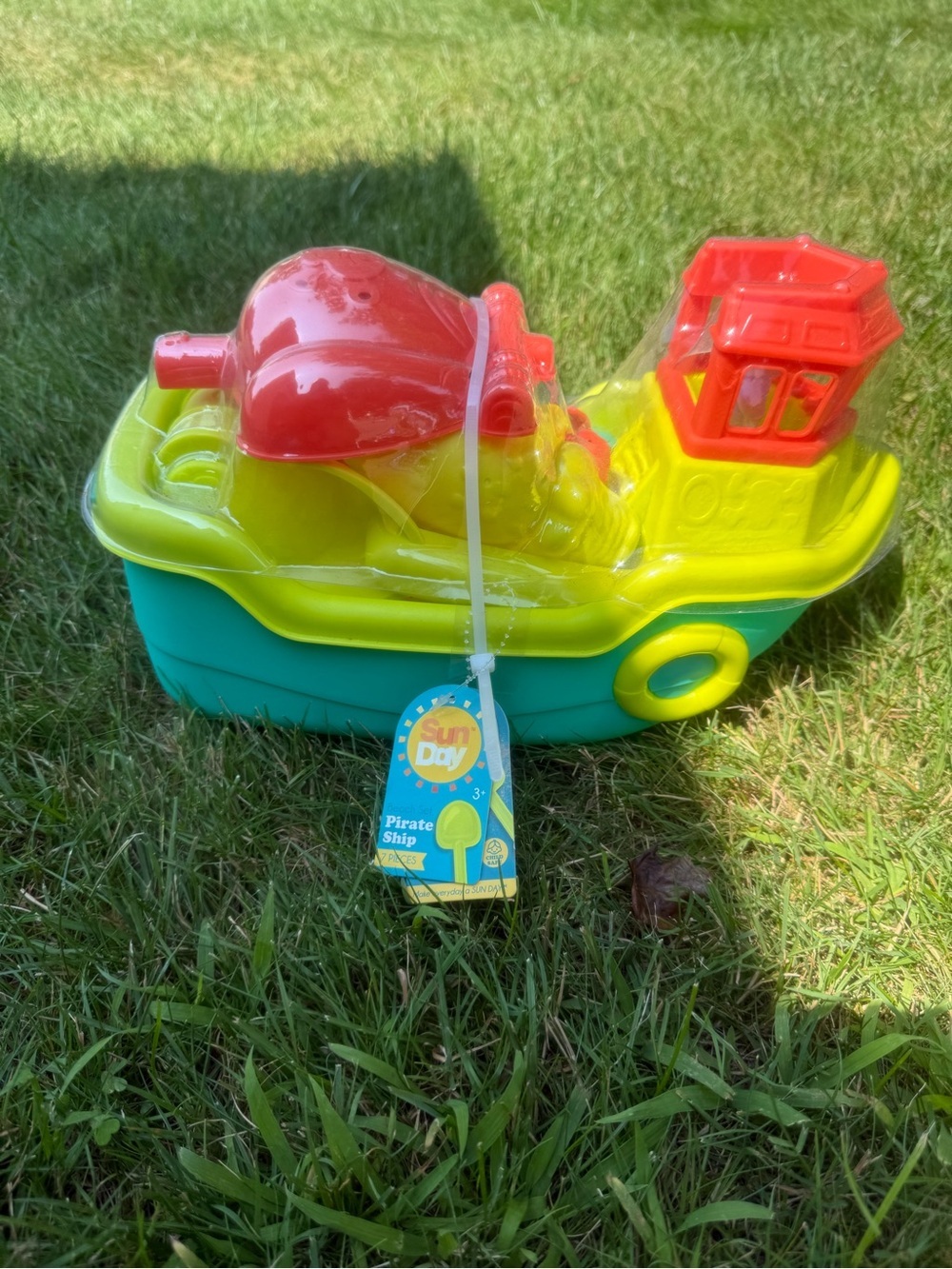 Sunday Bright Green and Yellow Pirate Ship Bath Toy with Red Details